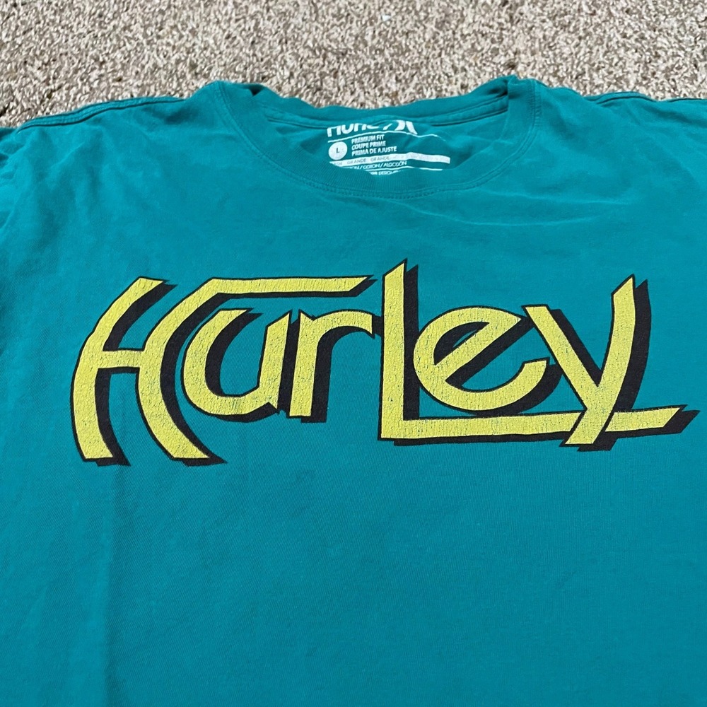 Hurley Premium Fit Mens T-Shirt Short Sleeve Teal Graphic Logo Casual